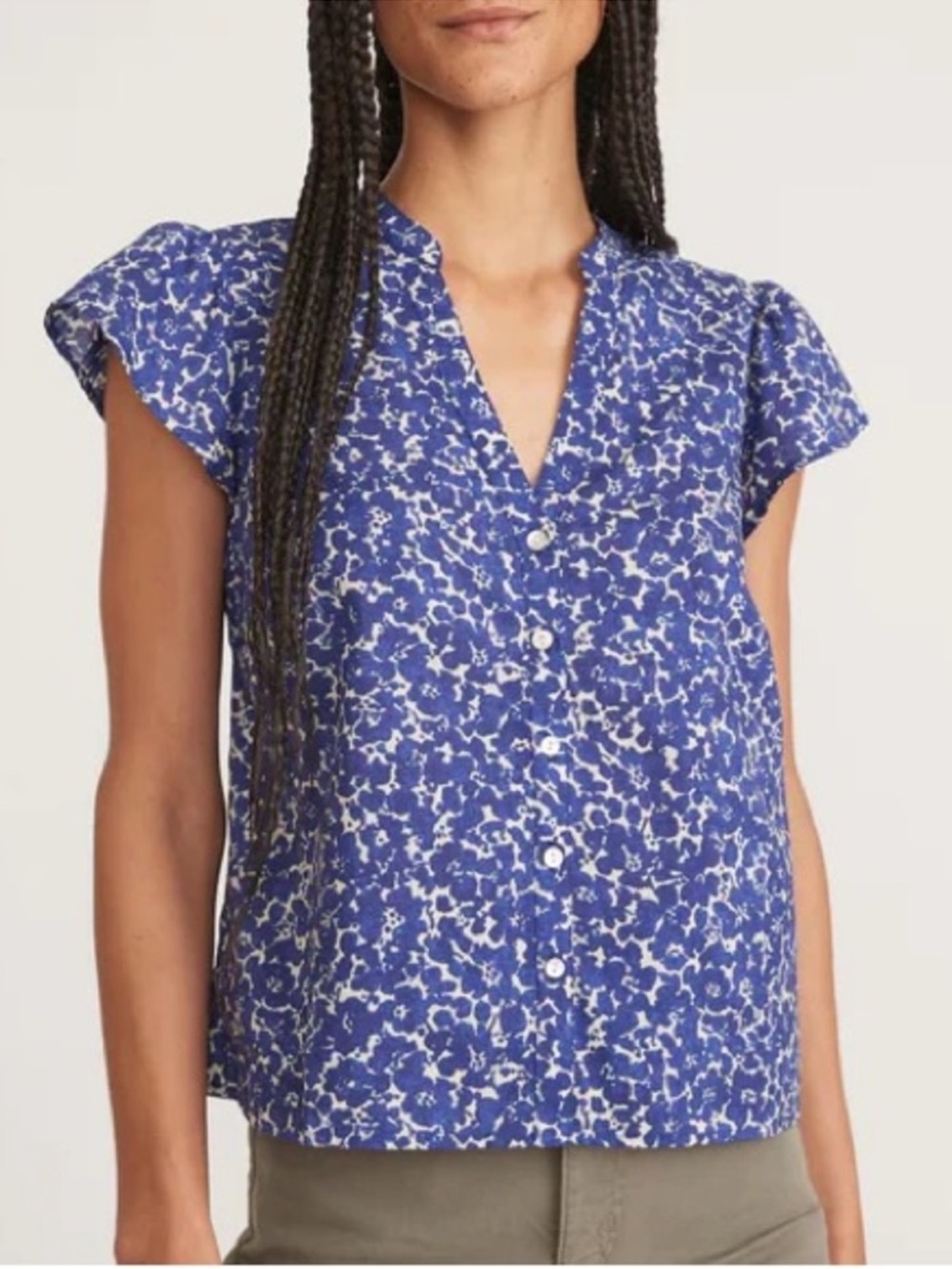 Marine Layer Esme Flutter Sleeve Blue Ditzy Print Sz Medium Boho